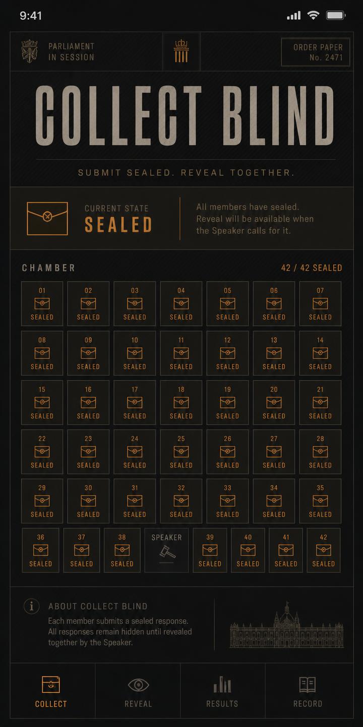 The room's seat grid with every answer sealed